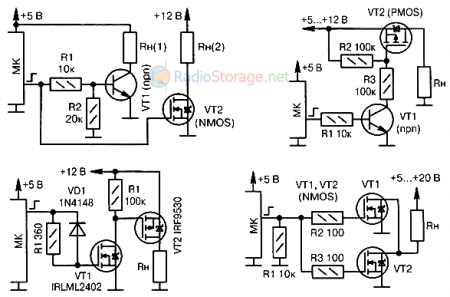 Мощные электронные ключи на полевых транзисторах, управляемые микроконтроллером. (из книги Рюмика С.М. )