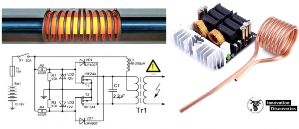 Принципиальная схема простой индукционной печи на с генератором на полевых транзисторах