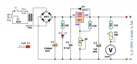 Схема стабилизатора на микросхеме LM317 с регулировкой напряжения