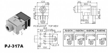 Разъем PJ-317A спецификация, расположение контактов.