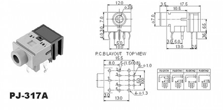 Разъем PJ-317A спецификация, расположение контактов.