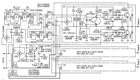 Схема преобразователя частоты для питания двигателя от сети переменного тока с напряжением 220В.
