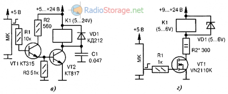 Примеры схем силовых ключей на транзисторах для управления электромагнитными реле