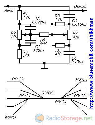Схема пассивного регулятора тембра ВЧ и НЧ