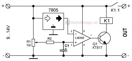 Схема электронного реле на основе компаратора, которое при низком напряжении на входе отключит нагрузку