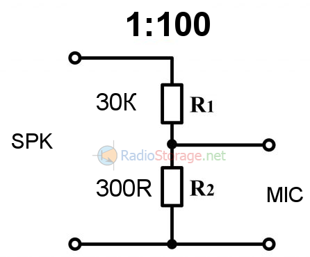 делитель сигнала 1:100 для подключения линейного выхода звуковой карты к микрофонному входу