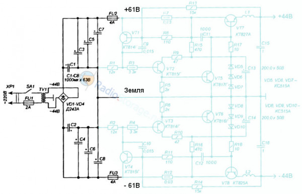 Двухполярный выпрямитель напряжения для усилителя звуковой частоты