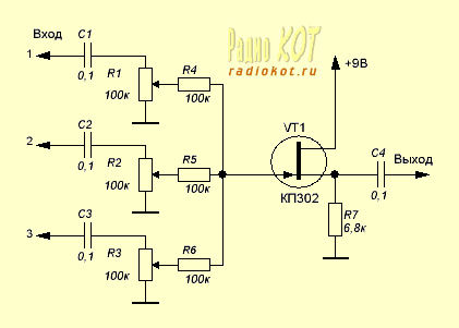 Схема пассивного сумматора звуковых сигналов