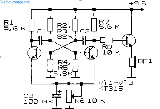 Схема звукового сигнализатора на транзисторах