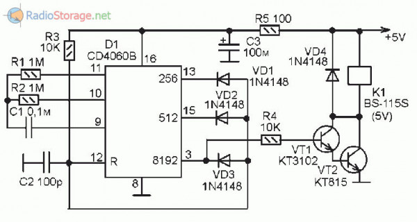 Схема реле времени, силовой ключ на транзисторах для реле.