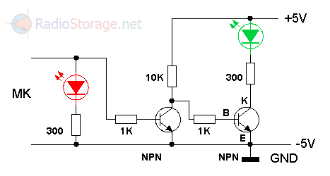 схема инвертора сигнала для светодиода на двух транзисторах