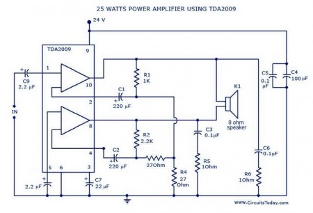 TDA2009 схема мостового усилителя НЧ (1)